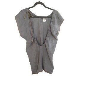 Baserange Max Blouse Gray Crinkle Linen/Cotton Gauze Reversible V Neck Top Sz M